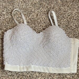 Elegant Pearl-Embellished White Bustier